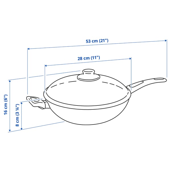 HEMLAGAD wok with lid, non-stick coating black, 28 cm