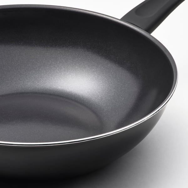 HEMLAGAD wok with lid, non-stick coating black, 28 cm