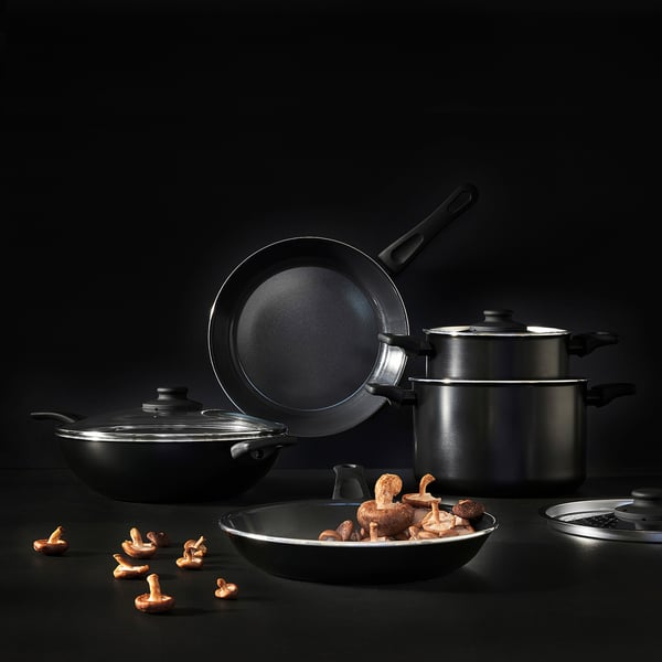 HEMLAGAD wok with lid, non-stick coating black, 28 cm