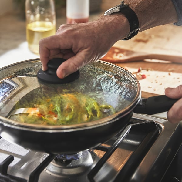 HEMLAGAD wok with lid, non-stick coating black, 28 cm