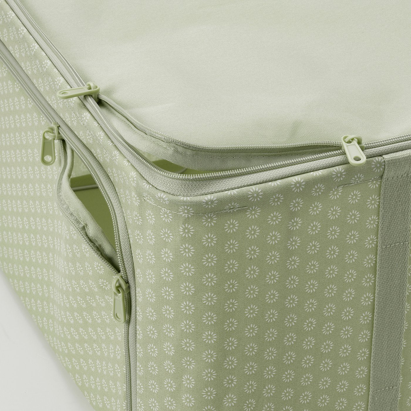 HEMMAFIXARE storage case, flower/pale grey-green, 34x51x28 cm