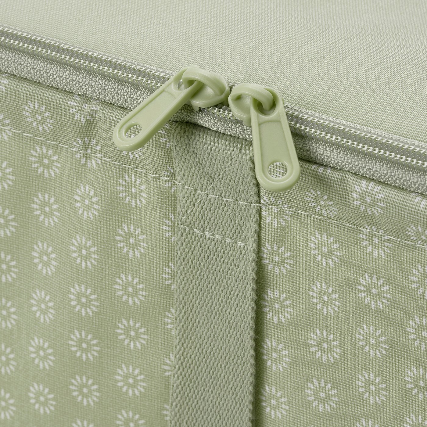 HEMMAFIXARE storage case, flower/pale grey-green, 44x51x19 cm