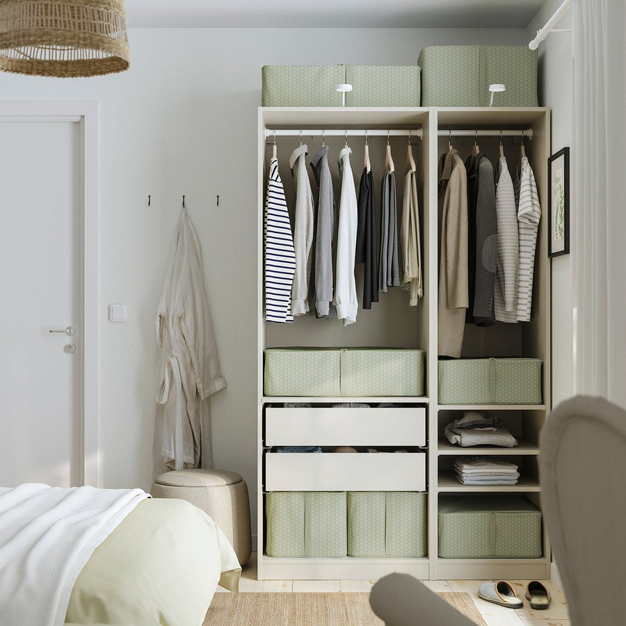 HEMMAFIXARE storage case, flower/pale grey-green, 44x51x19 cm