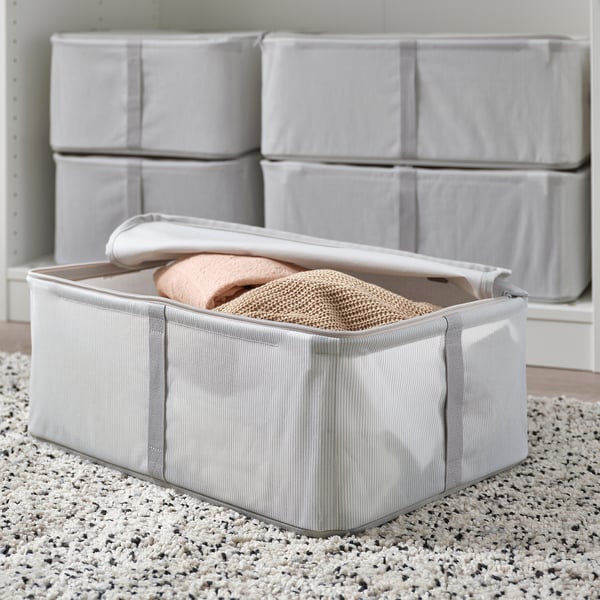 HEMMAFIXARE - HEMMAFIXARE Storage case, fabric striped/white/grey, 34x51x19 cm