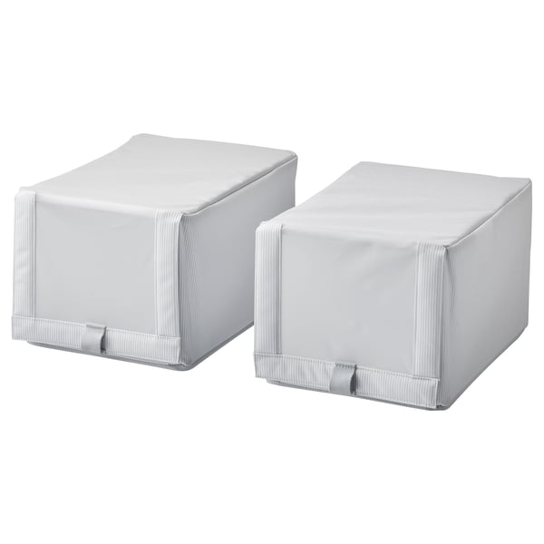 HEMMAFIXARE shoe box, fabric striped/white/grey, 23x34x19 cm, 2 pack