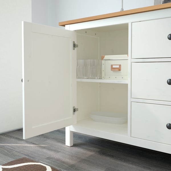 HEMNES sideboard, white stain/light brown, 157x88 cm