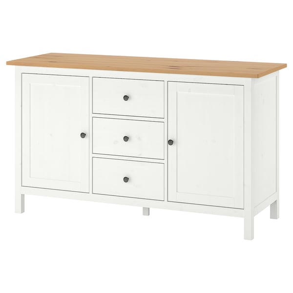 HEMNES sideboard, white stain/light brown, 157x88 cm