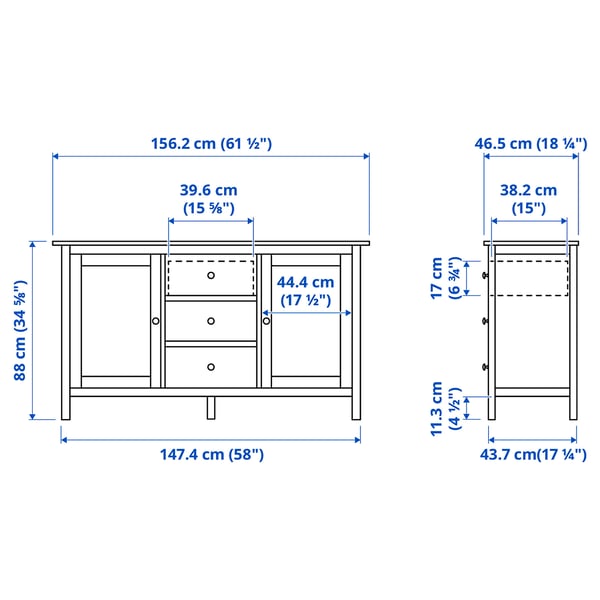 HEMNES sideboard, white stain/light brown, 157x88 cm
