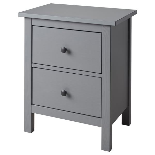 HEMNES chest of 2 drawers, grey stained, 54x66 cm