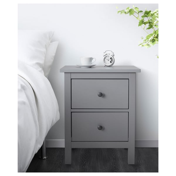 HEMNES chest of 2 drawers, grey stained, 54x66 cm