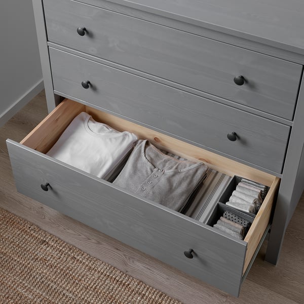 HEMNES chest of 3 drawers, grey stained, 108x96 cm