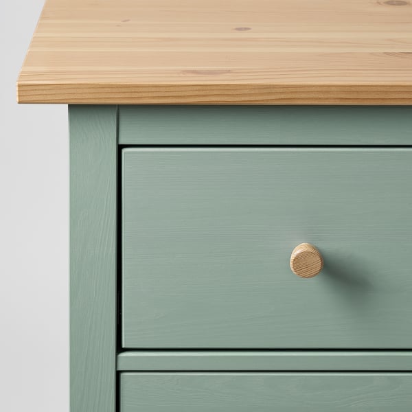 HEMNES chest of 3 drawers, grey-green/light brown stained, 108x96 cm