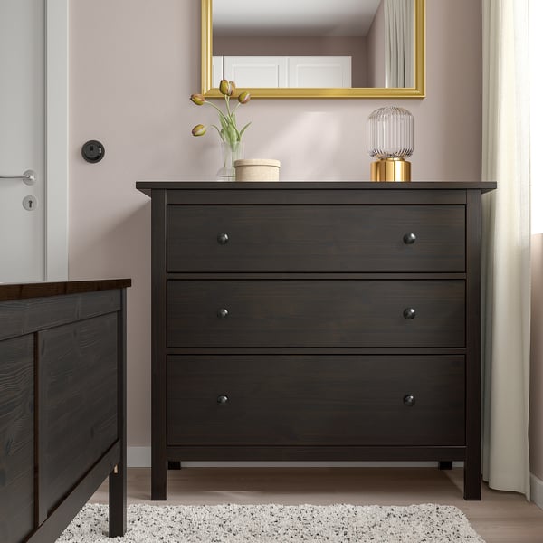 HEMNES chest of 3 drawers, black-brown, 108x96 cm