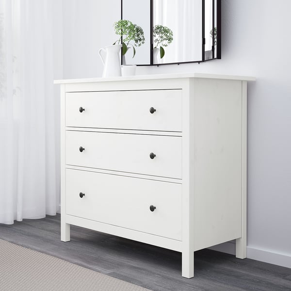 HEMNES chest of 3 drawers, white stain, 108x96 cm
