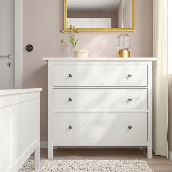 HEMNES - Chest of 3 drawers, white stain, 108x96 cm