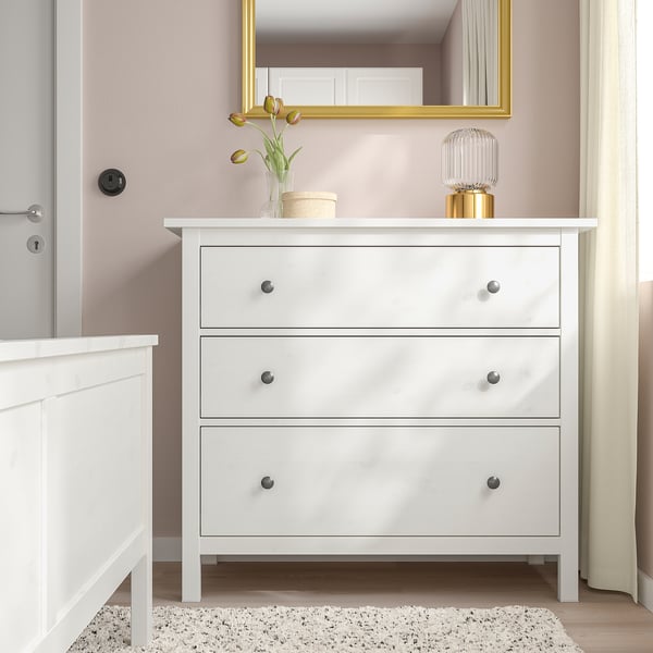 HEMNES chest of 3 drawers, white stain, 108x96 cm