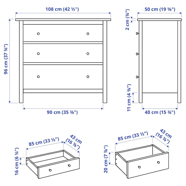 HEMNES - Chest of 3 drawers, yellow stain, 108x96 cm