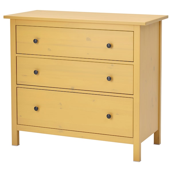 HEMNES - Chest of 3 drawers, yellow stain, 108x96 cm