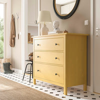 HEMNES - Chest of 3 drawers, yellow stain, 108x96 cm