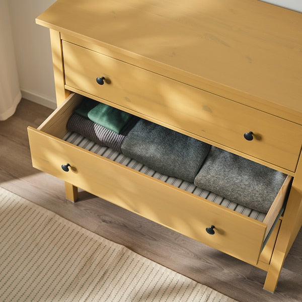 HEMNES - Chest of 3 drawers, yellow stain, 108x96 cm