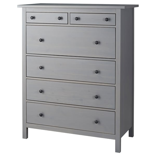 HEMNES chest of 6 drawers, grey stained, 108x131 cm