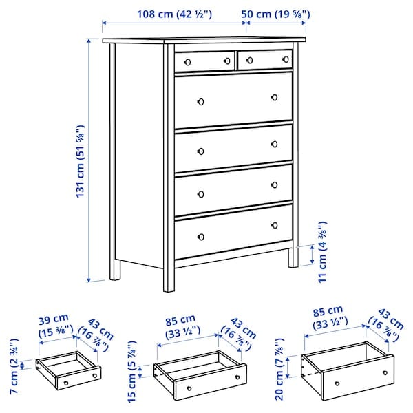 Ikea HEMNES - Chest of 6 drawers, grey stained, 108x131 cm