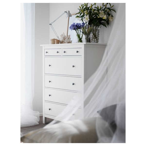 HEMNES chest of 6 drawers, white stain, 108x131 cm