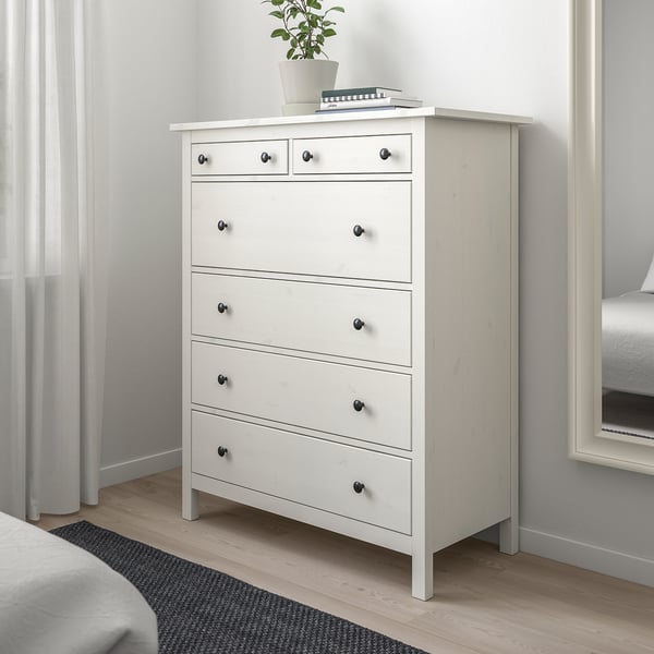 HEMNES chest of 6 drawers, white stain, 108x131 cm