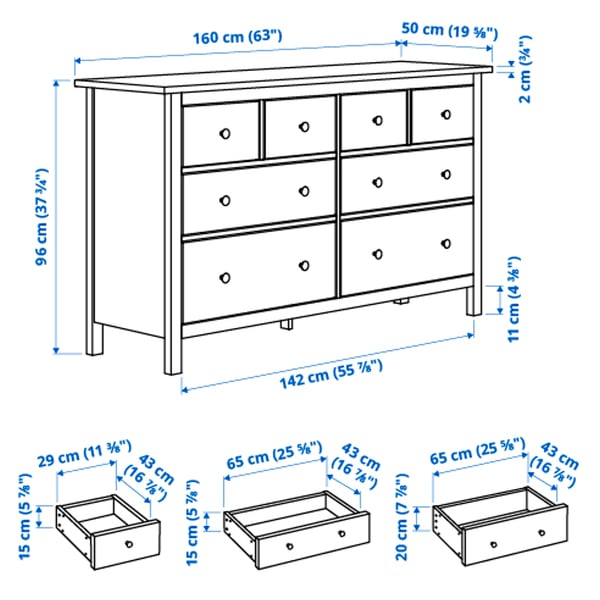 HEMNES chest of 8 drawers, white stain, 160x96 cm
