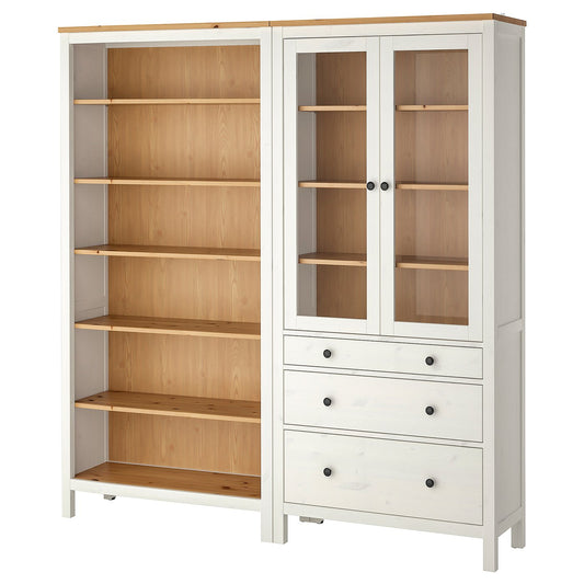HEMNES storage combination w doors/drawers, white/light brown stained, 180x197 cm