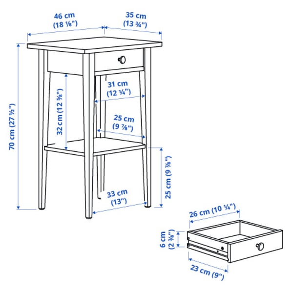 HEMNES bedside table, grey-green/light brown stained, 46x35 cm
