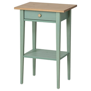 HEMNES bedside table, grey-green/light brown stained, 46x35 cm