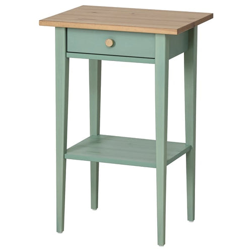 HEMNES bedside table, grey-green/light brown stained, 46x35 cm