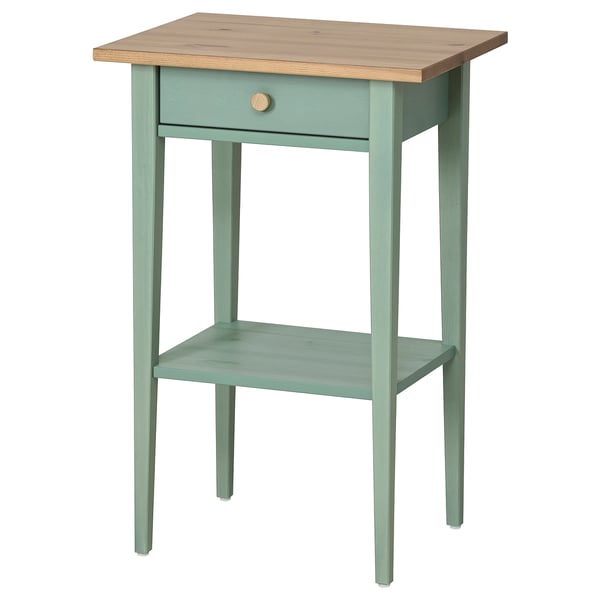 HEMNES - Bedside table, grey-green/light brown stain,46x35 cm