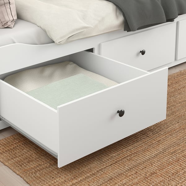 HEMNES day-bed w 3 drawers/2 mattresses, white/Vannareid extra firm, 80x200 cm