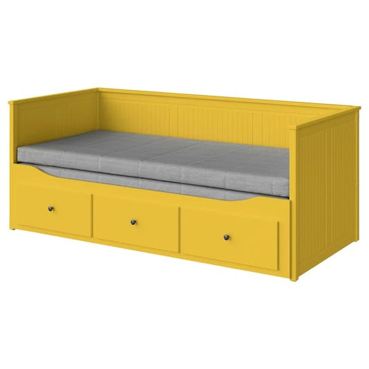 Ikea HEMNES - Sofa bed/3 drawers/2 mattresses, yellow/Ågotnes rigid,80x200 cm