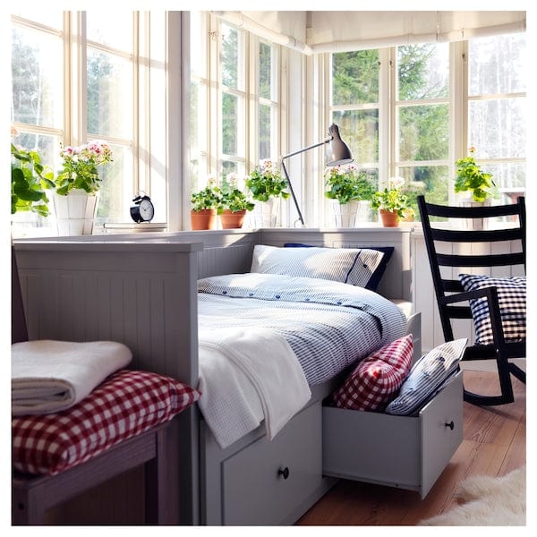 Ikea HEMNES Bed sofa/3 drawers/2 mattresses - grey/Ågotnes rigid 80x200 cm , 80x200 cm