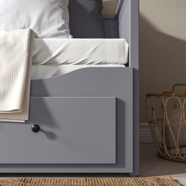 HEMNES day-bed w 3 drawers/2 mattresses, grey/Ågotnes firm, 80x200 cm