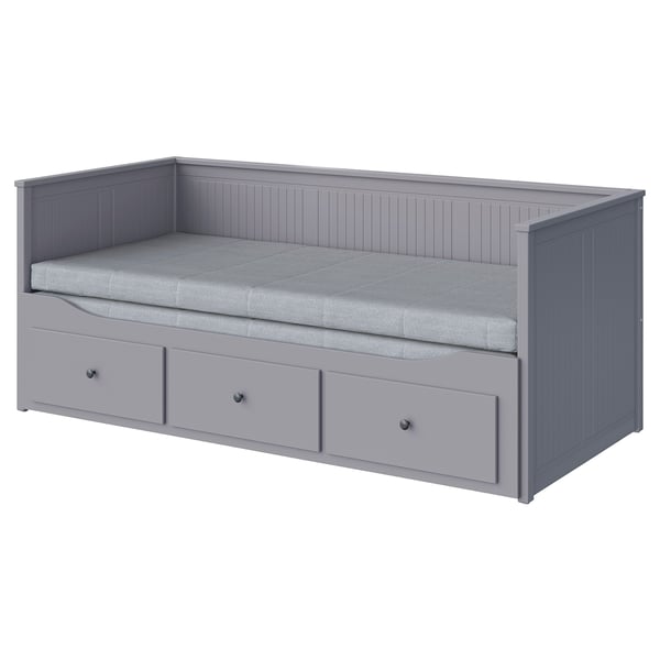 HEMNES day-bed w 3 drawers/2 mattresses, grey/Ågotnes firm, 80x200 cm