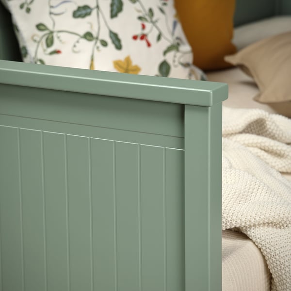 HEMNES day-bed w 3 drawers/2 mattresses, grey-green/Åfjäll medium firm, 80x200 cm