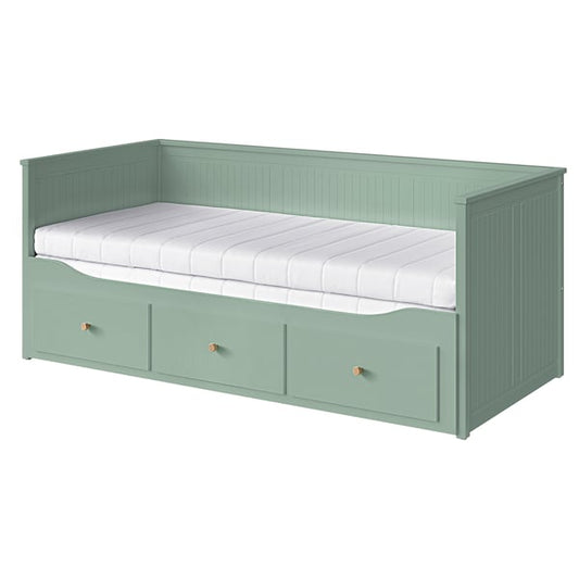 HEMNES sofa bed/3 drawers/2 mattresses, gray-green/Åfjäll semi-rigid, 80x200 cm