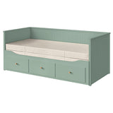 HEMNES day-bed w 3 drawers/2 mattresses, grey-green/Vannareid extra firm, 80x200 cm