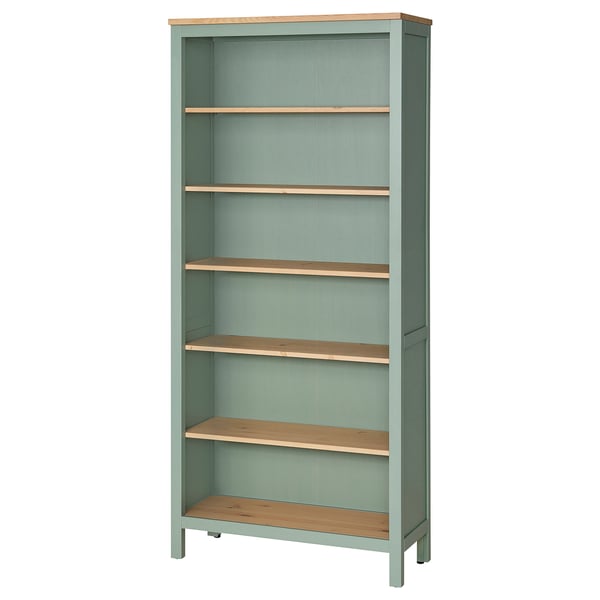 HEMNES - Bookcase, grey-green/light brown stained, 90x197 cm