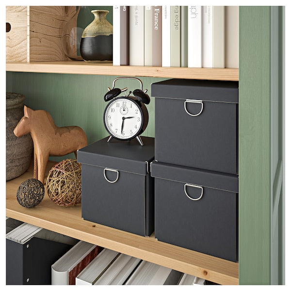 HEMNES bookcase, grey-green/light brown stained, 90x197 cm