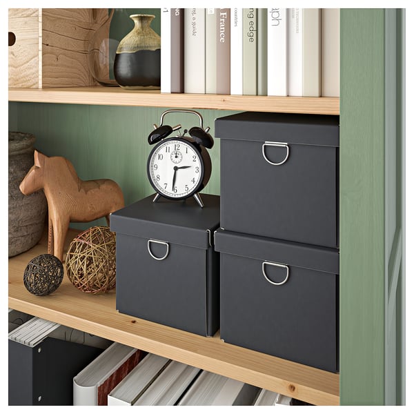 HEMNES bookcase, grey-green/light brown stained, 90x197 cm