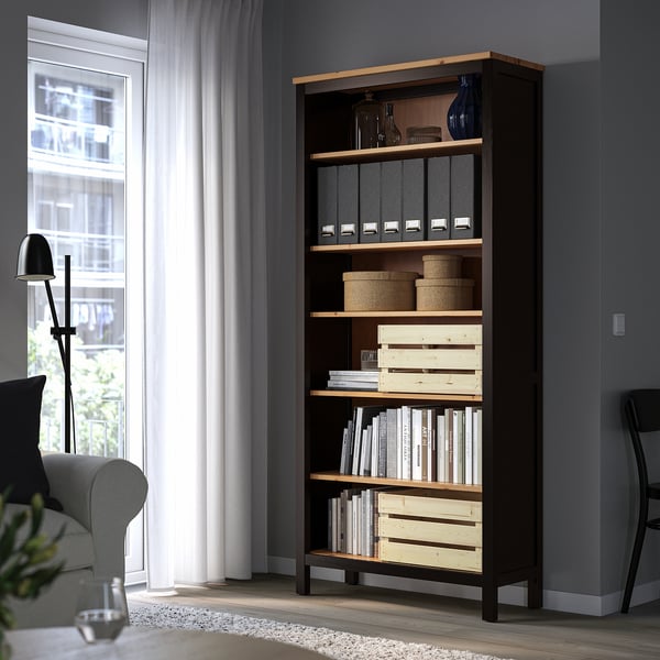 HEMNES bookcase, black-brown/light brown, 90x197 cm