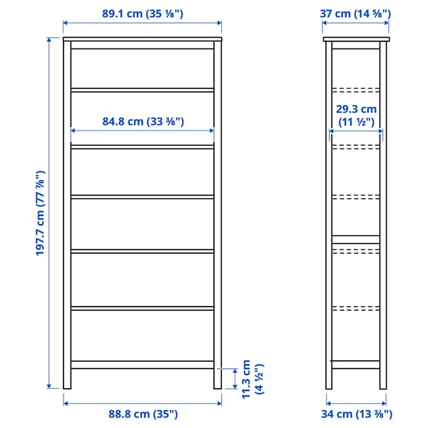 HEMNES bookcase, white stain/light brown, 90x197 cm