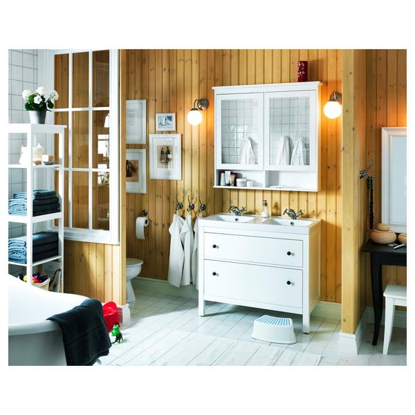 HEMNES mirror cabinet with 2 doors, white, 103x16x98 cm