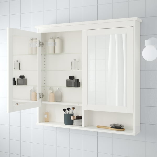 HEMNES mirror cabinet with 2 doors, white, 103x16x98 cm