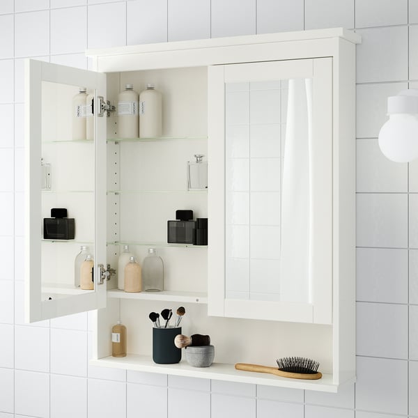 HEMNES mirror cabinet with 2 doors, white, 83x16x98 cm